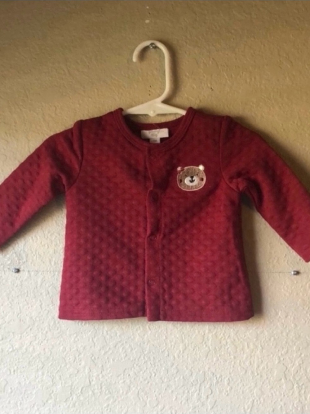 Sterling Baby Jacket Burgundy Bear Red Snap Up Long Sleeve Baby Girls 6/9 Months